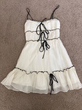 NWT White Mini Dress with Black Trim and Tie Detail